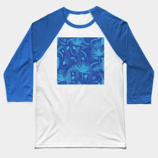 Blue tropical leaves exotic print Baseball T-Shirt